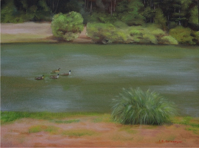 Ducks On A Pond - Original oil painting by Isabelle Griesmyer